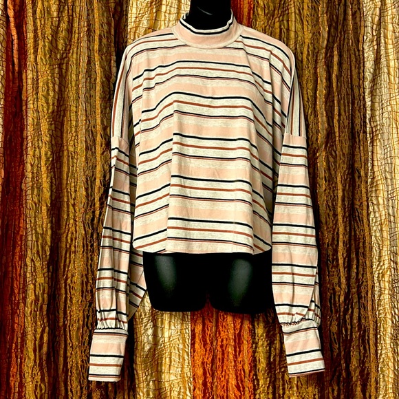 NWOT Free People mock neck striped sweater/top - Picture 2 of 6